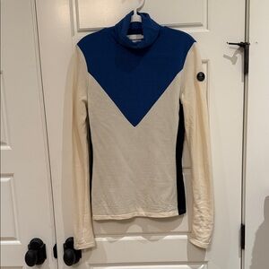 Colorblock Turtleneck Sweater - Blue and Cream